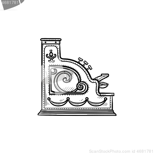 Image of Antique cash register machine hand drawn outline doodle icon.
