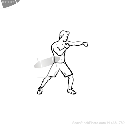 Image of Boxing man hand drawn outline doodle icon.