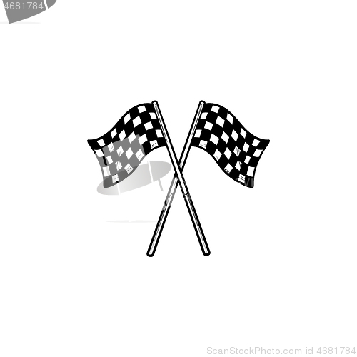 Image of Crossed black and white checkered flags hand drawn outline doodle icon.