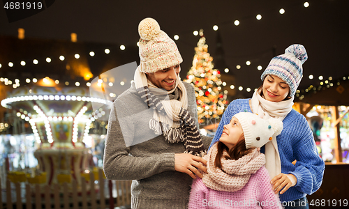 Image of happy family over christmas market in tallinn