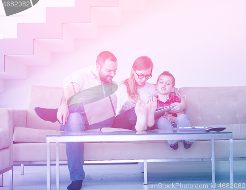 Image of family with little boy enjoys in the modern living room