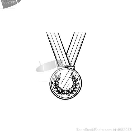 Image of Medal with ribbon hand drawn outline doodle icon.