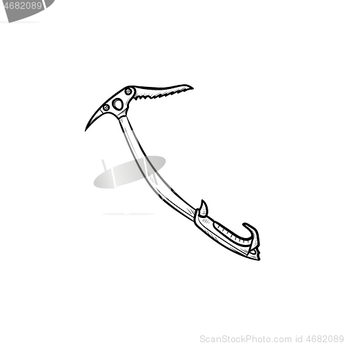 Image of Ice pickaxe hand drawn outline doodle icon.