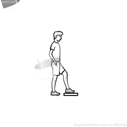 Image of Man doing step aerobics hand drawn outline doodle icon.