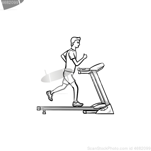 Image of Man on treadmill hand drawn outline doodle icon.