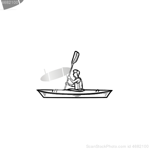 Image of Man in canoe hand drawn outline doodle icon.