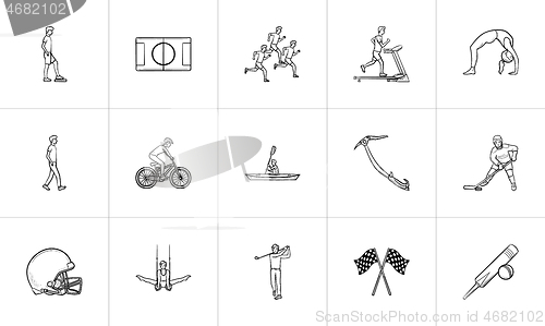 Image of Sports hand drawn outline doodle icon set.