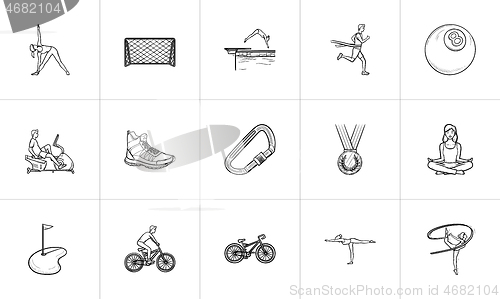 Image of Sports hand drawn outline doodle icon set.