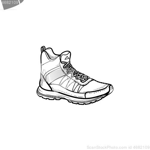 Image of Hiking boot hand drawn outline doodle icon.