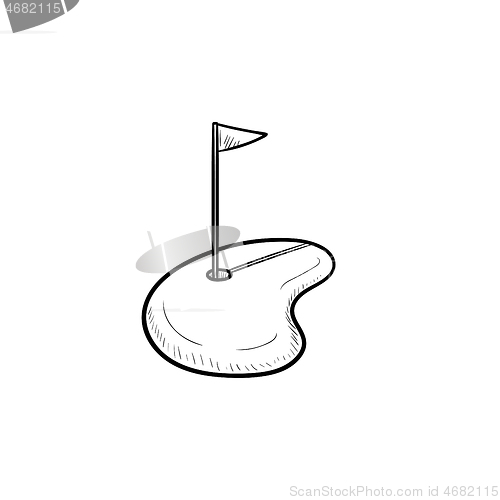 Image of Golf hole and flag hand drawn outline doodle icon.