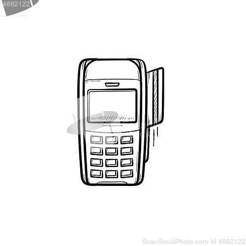 Image of POS terminal hand drawn outline doodle icon.