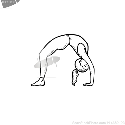 Image of Woman in yoga bridge pose hand drawn outline doodle icon.