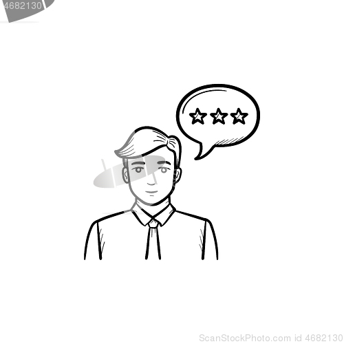 Image of Customer speaking hand drawn outline doodle icon.