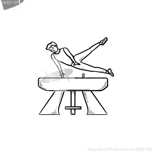 Image of Gymnast on vaulting horse hand drawn outline doodle icon.