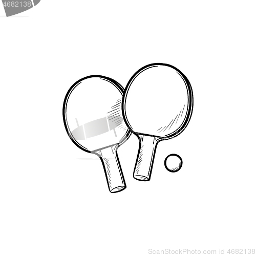 Image of Ping-pong rackets and ball hand drawn outline doodle icon.