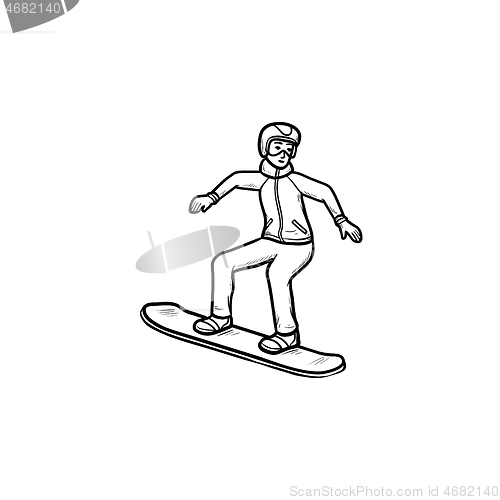 Image of Snowboarder hand drawn outline doodle icon.