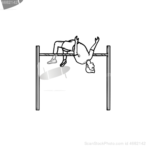 Image of Athlete doing pole vault hand drawn outline doodle icon.