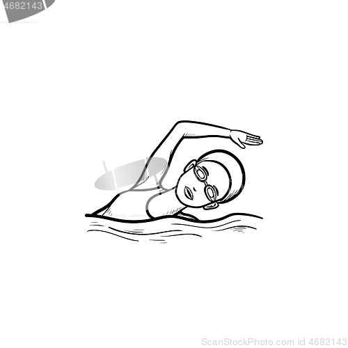 Image of Female swimmer hand drawn outline doodle icon.