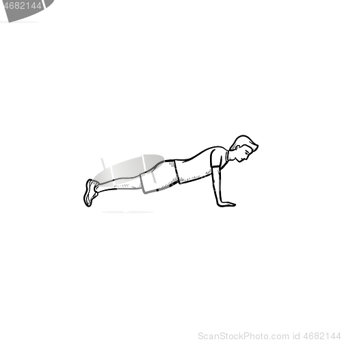 Image of Man doing push-ups hand drawn outline doodle icon.