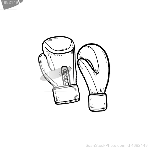 Image of Boxing gloves hand drawn outline doodle icon.