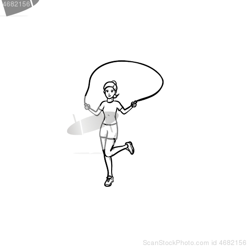 Image of Young girl skipping hand drawn outline doodle icon.