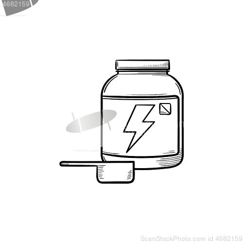 Image of Sport nutrition container hand drawn outline doodle icon.