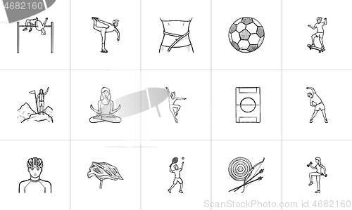 Image of Sports and fitness hand drawn outline doodle icon set.