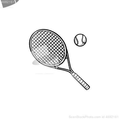 Image of Tennis racket hand drawn outline doodle icon.