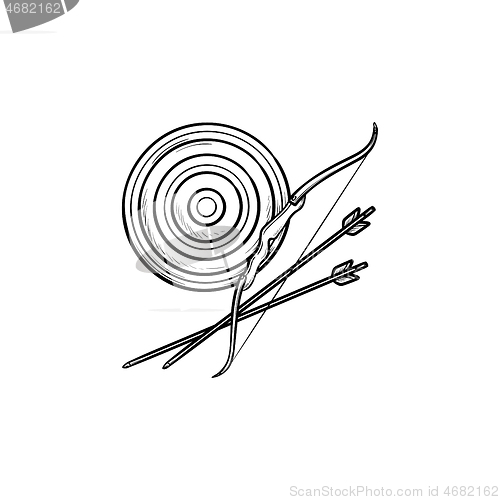 Image of Target, bow and arrows hand drawn outline doodle icon.