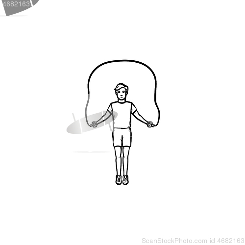 Image of Sportsman skipping hand drawn outline doodle icon.