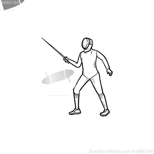 Image of Fencing man hand drawn outline doodle icon.