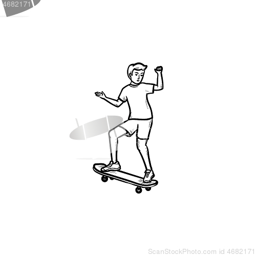 Image of Man skateboarding hand drawn outline doodle icon.