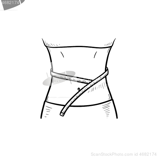 Image of Waist with measuring tape hand drawn outline doodle icon.