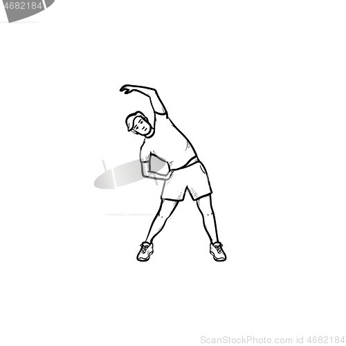 Image of Man exercising hand drawn outline doodle icon.