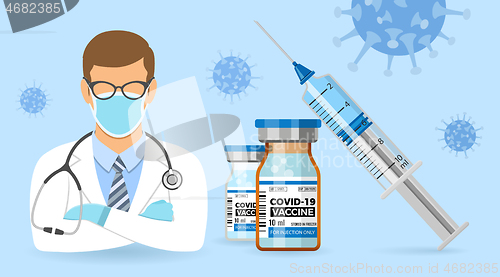 Image of Doctor Vaccine Covid-19 and Syringe Injection