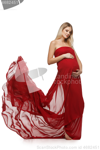 Image of Pregnant girl in red dress