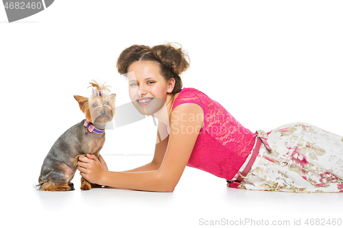 Image of Girl with yorkie dog