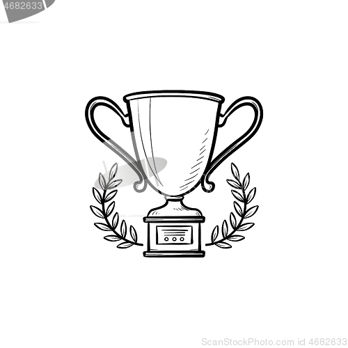 Image of Trophy cup with laurel wreath hand drawn outline doodle icon.
