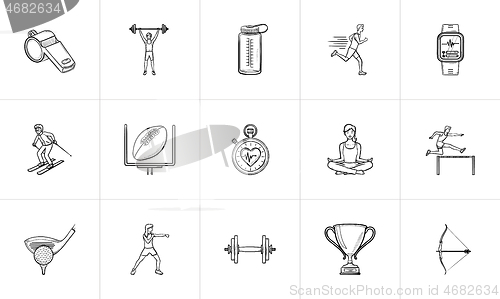 Image of Sport and competition hand drawn outline doodle icon set.