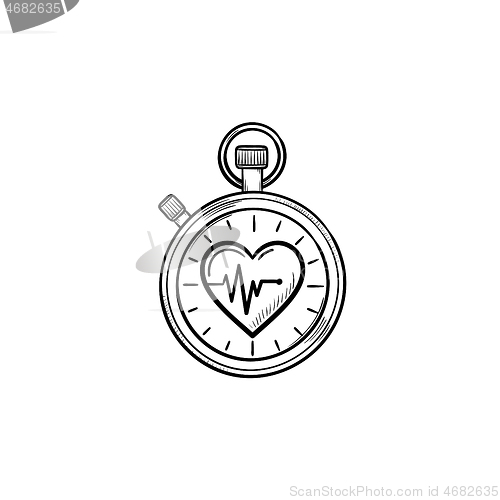 Image of Stopwatch with heart symbol hand drawn outline doodle icon.