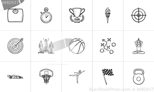 Image of Sport and competition hand drawn outline doodle icon set.