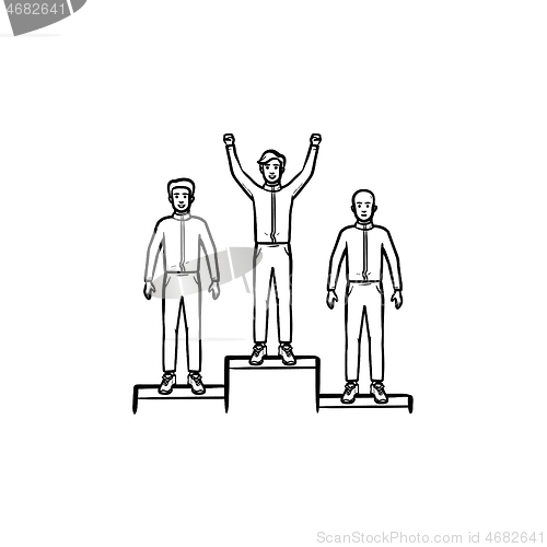 Image of Winners on the podium hand drawn outline doodle icon.