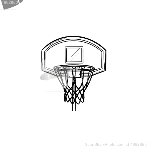 Image of Basketball hoop and net hand drawn outline doodle icon.