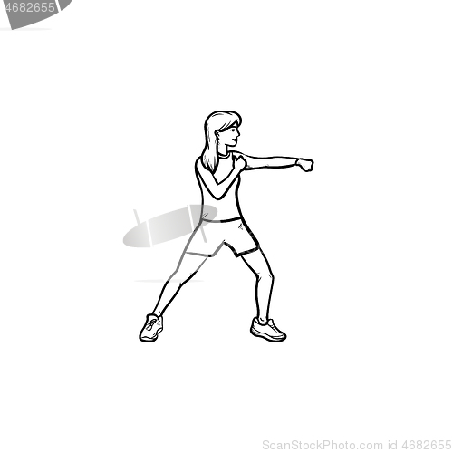 Image of Female boxer hand drawn outline doodle icon.