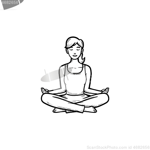 Image of Yoga lotus pose hand drawn outline doodle icon.