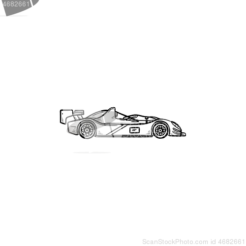 Image of Race car hand drawn outline doodle icon.