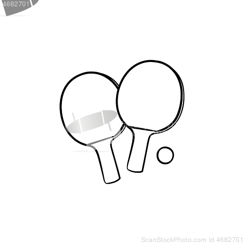 Image of Ping-pong rackets and ball hand drawn outline doodle icon.