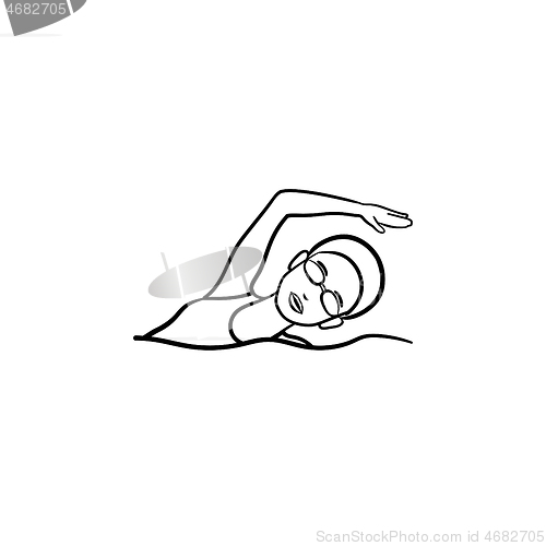 Image of Female swimmer hand drawn outline doodle icon.