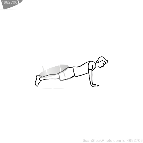 Image of Man doing push-ups hand drawn outline doodle icon.