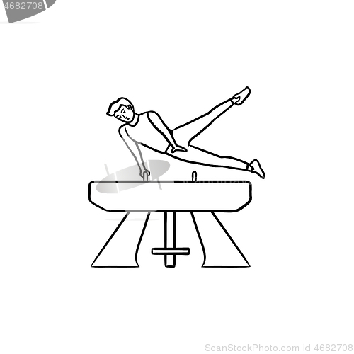 Image of Gymnast on vaulting horse hand drawn outline doodle icon.